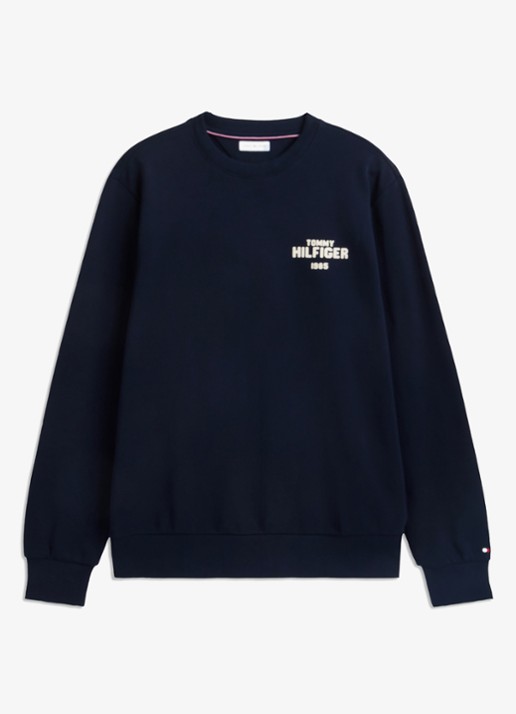 Tommy Hilfiger 1985 Terry sweater met logo  - voorkant donkerblauw