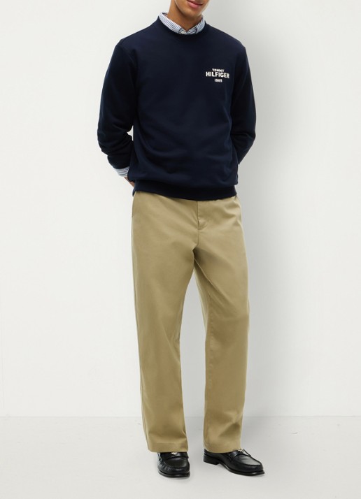Tommy Hilfiger 1985 Terry sweater met logo  - voorkant 2 donkerblauw
