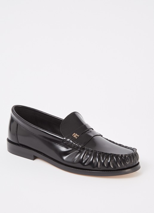 Tommy Hilfiger Abrasivato loafer van leer - voorkant 5 zwart