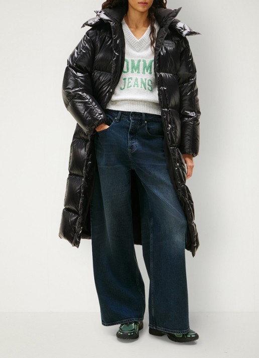 Tommy Hilfiger Alaska longline puffer jas met steekzakken - voorkant 2 zwart