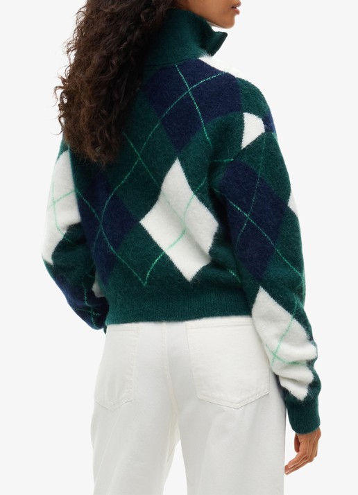 Tommy Hilfiger Alpaca Blend Fluffy Cropped Quarter-Zip Jumper - achterkant 5 petrol