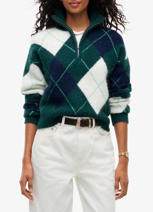 Tommy Hilfiger Alpaca Blend Fluffy Cropped Quarter-Zip Jumper