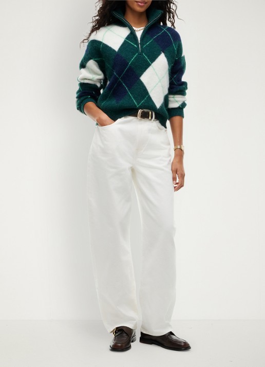 Tommy Hilfiger Alpaca Blend Fluffy Cropped Quarter-Zip Jumper - voorkant 4 petrol