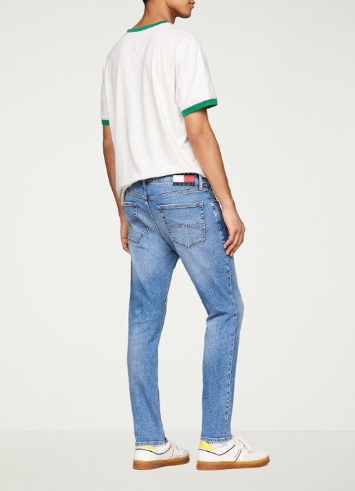 Tommy Hilfiger Austin slim fit jeans met lichte wassing - achterkant 4 indigo