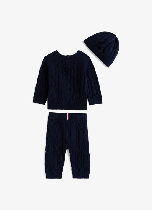 Tommy Hilfiger Babyset met trui, broek en muts 3-delig - achterkant donkerblauw