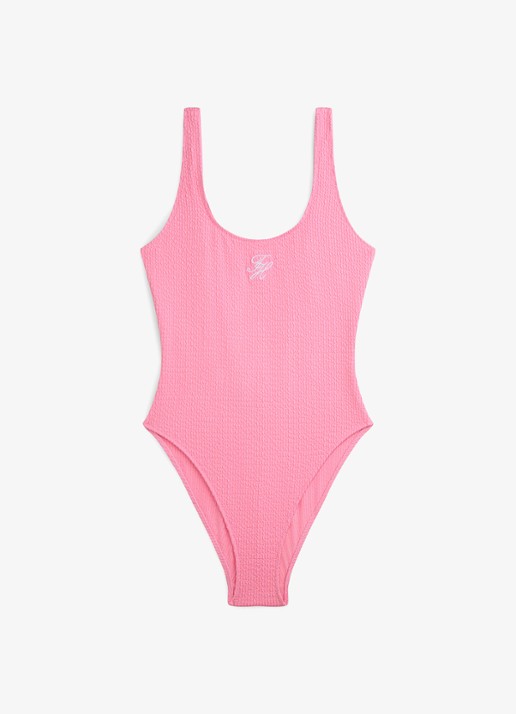Tommy Hilfiger Badpak met structuur - voorkant roze