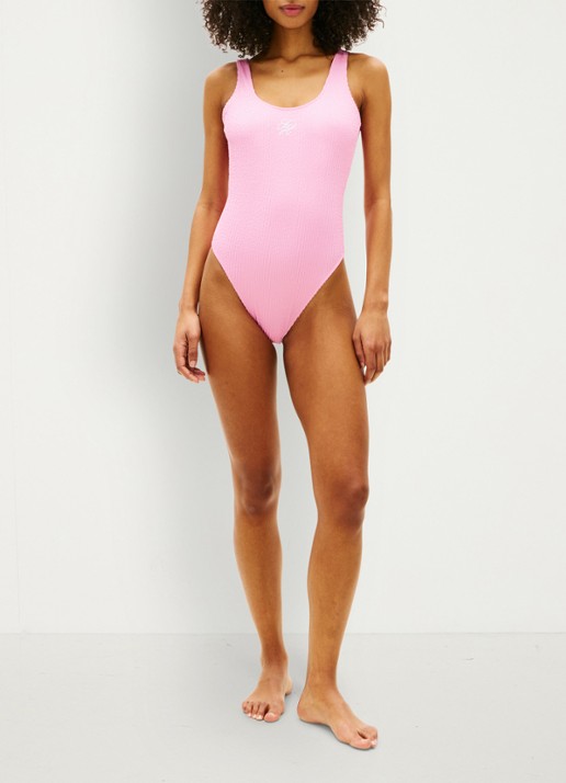 Tommy Hilfiger Badpak met structuur - voorkant 2 roze