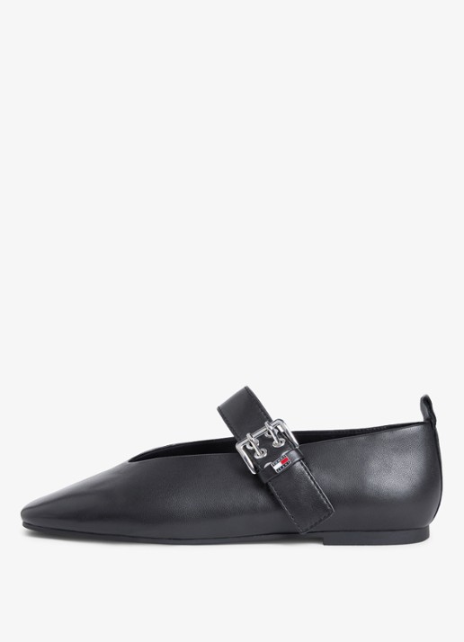 Tommy Hilfiger Ballerina van schapenleer - voorkant 2 zwart