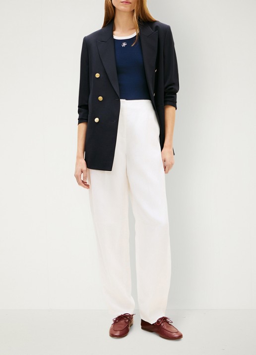 Tommy Hilfiger Barrel high waist pantalon in linnenblend - voorkant 3 wit