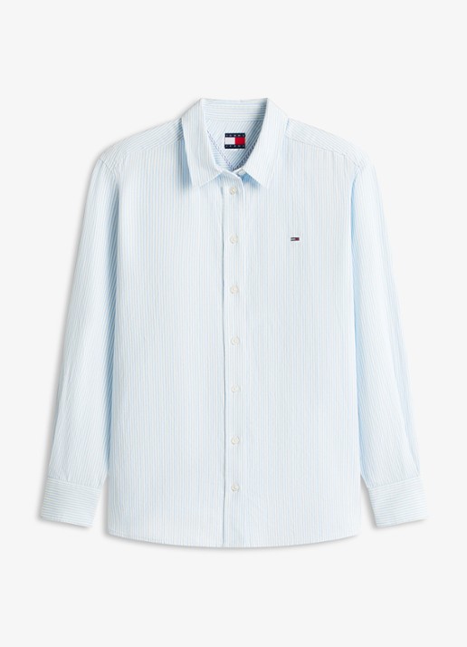 Tommy Hilfiger Blouse in linnenblend met streepprint - voorkant 4 lichtblauw