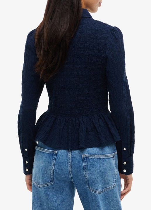 Tommy Hilfiger Blouse met smockwerk en peplum  - achterkant 3 donkerblauw