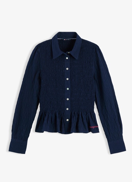 Tommy Hilfiger Blouse met smockwerk en peplum  - voorkant donkerblauw