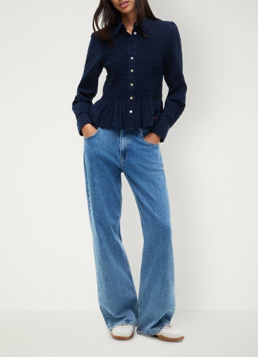 Tommy Hilfiger Blouse met smockwerk en peplum  - voorkant 2 donkerblauw