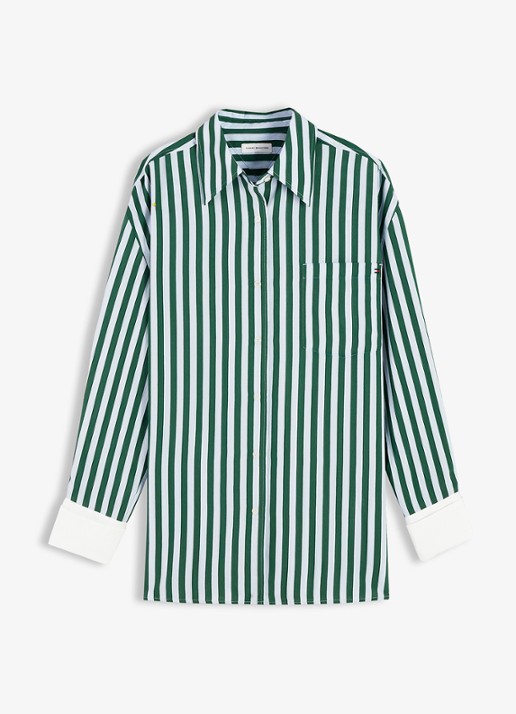Tommy Hilfiger Blouse met streepdessin  - voorkant groen