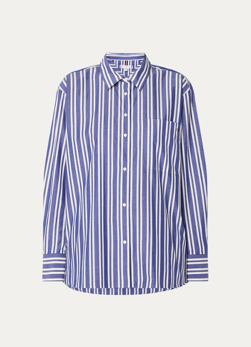 Tommy Hilfiger Blouse met streepprint en borstzak - voorkant 2 petrol
