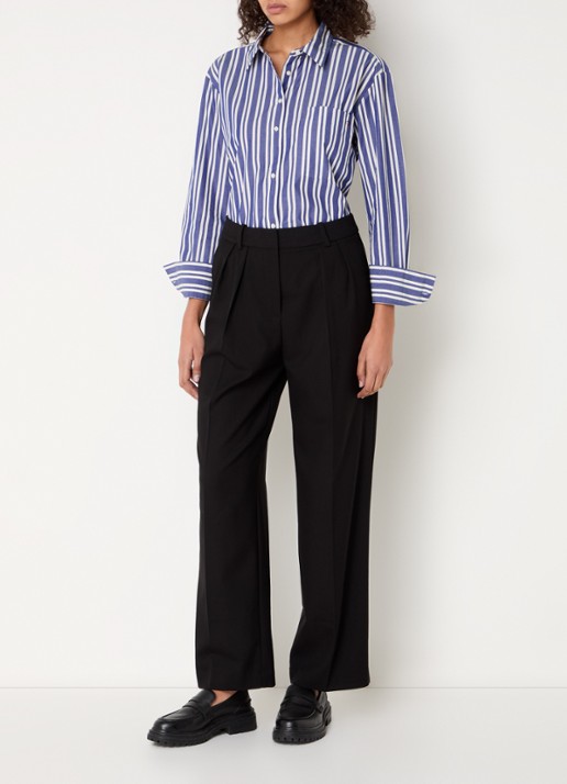 Tommy Hilfiger Blouse met streepprint en borstzak - voorkant 3 petrol