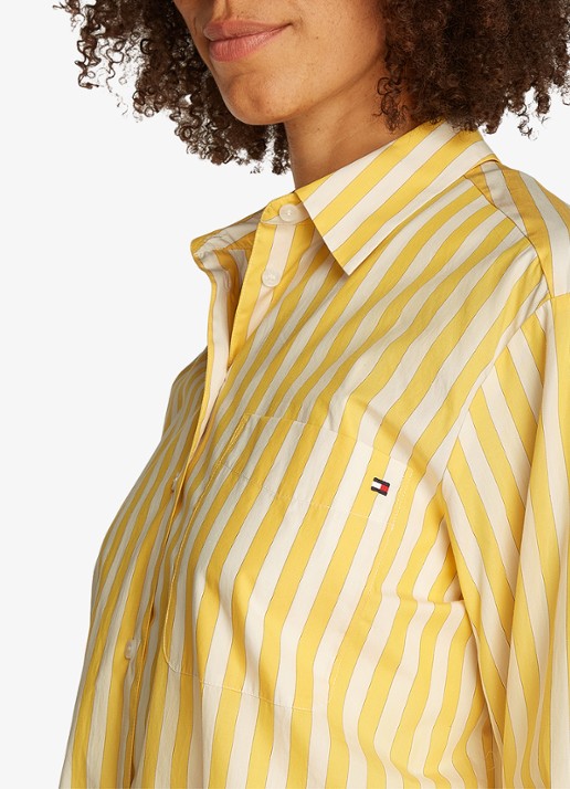 Tommy Hilfiger Blouse met streepprint en borstzak - detail 5 citroengeel