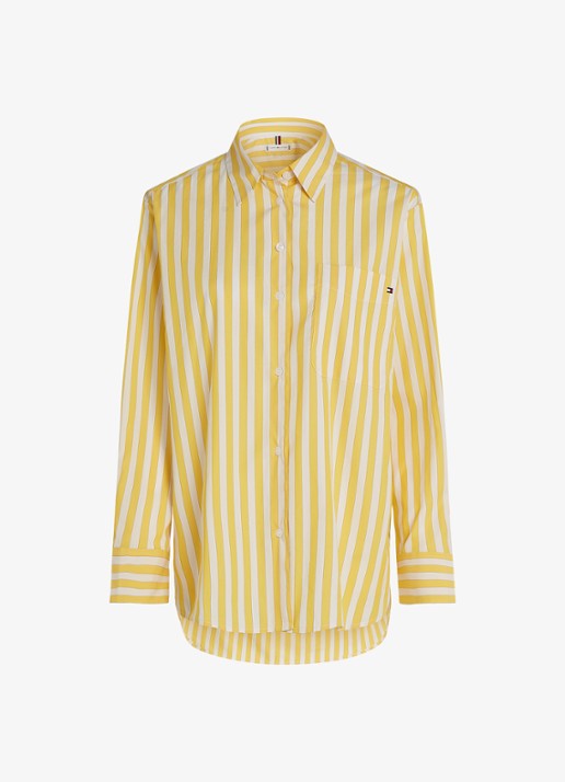 Tommy Hilfiger Blouse met streepprint en borstzak - voorkant 2 citroengeel