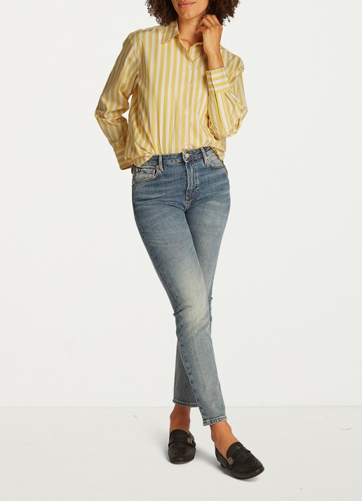 Tommy Hilfiger Blouse met streepprint en borstzak - voorkant 3 citroengeel