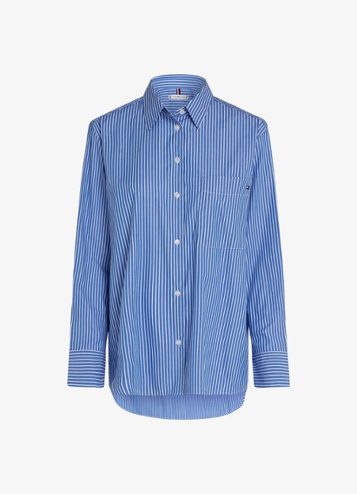 Tommy Hilfiger Blouse met streepprint en borstzak - voorkant 4 blauw
