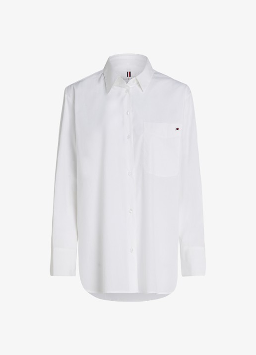 Tommy Hilfiger Blouse met streepprint en borstzak - voorkant 3 wit