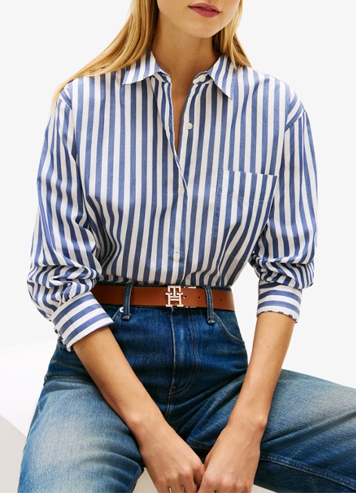 Tommy Hilfiger Blouse met streepprint en borstzak - detail 4 lichtblauw