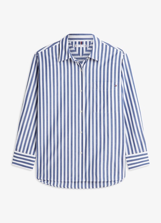 Tommy Hilfiger Blouse met streepprint en borstzak - voorkant lichtblauw