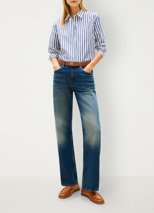 Tommy Hilfiger Blouse met streepprint en borstzak - voorkant 2 lichtblauw