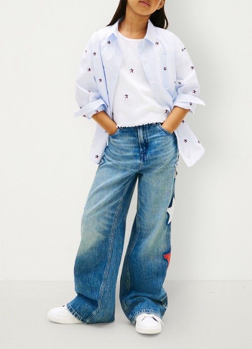 Tommy Hilfiger Blouse met streepprint en borstzak - voorkant 5 lichtblauw
