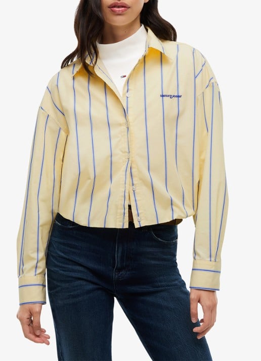 Tommy Hilfiger Blouse met streepprint en logoborduring - detail 3 geel