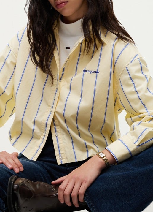 Tommy Hilfiger Blouse met streepprint en logoborduring - detail 4 geel