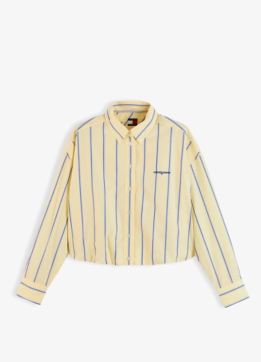 Tommy Hilfiger Blouse met streepprint en logoborduring - voorkant geel