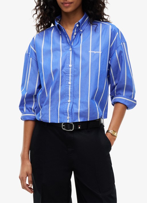 Tommy Hilfiger Blouse met streepprint en logoborduring - detail 2 blauw