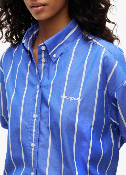 Tommy Hilfiger Blouse met streepprint en logoborduring - detail 3 blauw