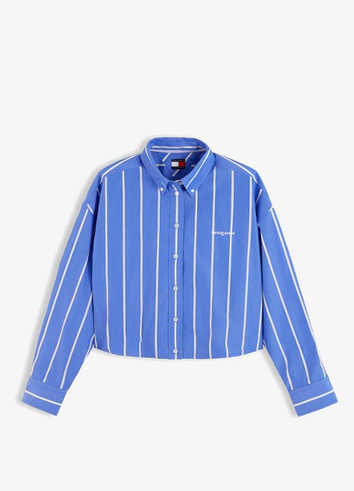 Tommy Hilfiger Blouse met streepprint en logoborduring - voorkant 4 blauw