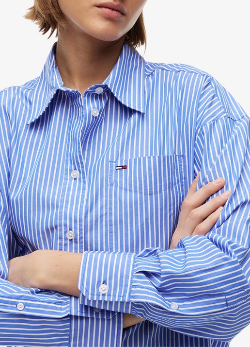 Tommy Hilfiger Blouse met streepprint - detail 4 lichtblauw
