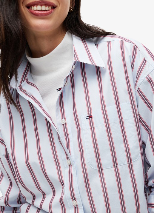 Tommy Hilfiger Blouse met streepprint - detail 2 lichtblauw