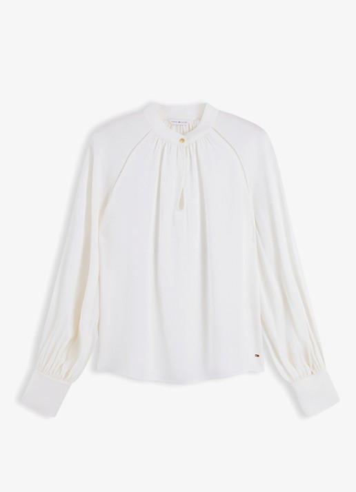 Tommy Hilfiger Blouse van satijn met knoopdetail - voorkant 2 ivoor