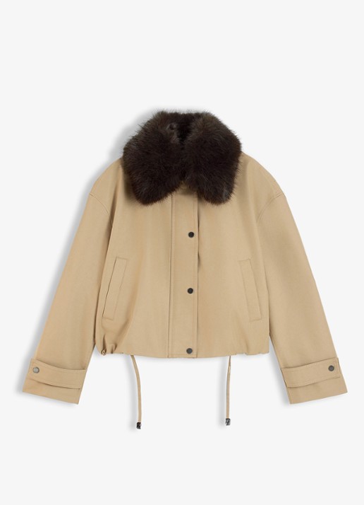 Tommy Hilfiger Bomberjack met afneembare kraag - voorkant 4 camel