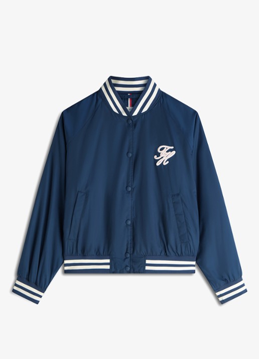 Tommy Hilfiger Bomberjack met logoborduring en backprint - voorkant 2 donkerblauw