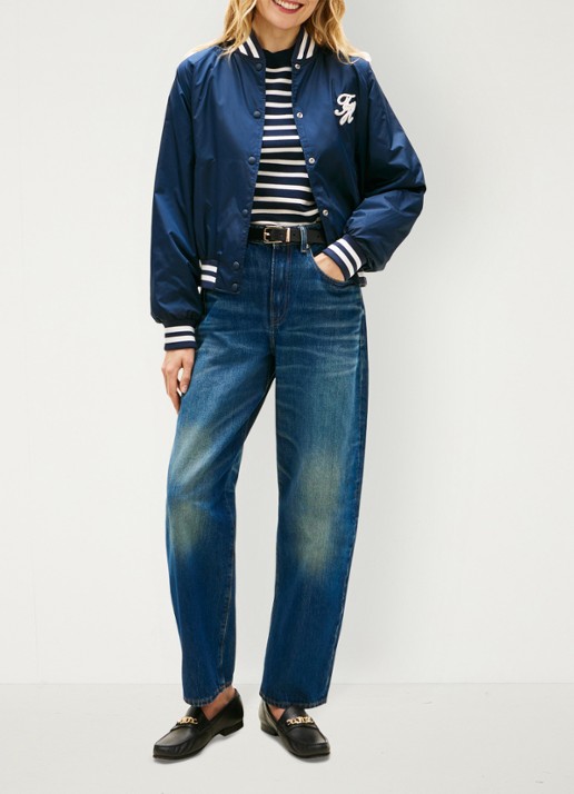 Tommy Hilfiger Bomberjack met logoborduring en backprint - voorkant 3 donkerblauw