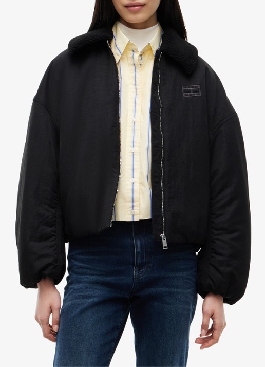 Tommy Hilfiger Bomberjack met logoborduring - detail zwart
