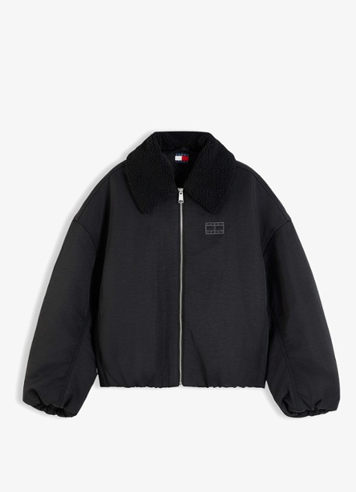 Tommy Hilfiger Bomberjack met logoborduring - voorkant 3 zwart