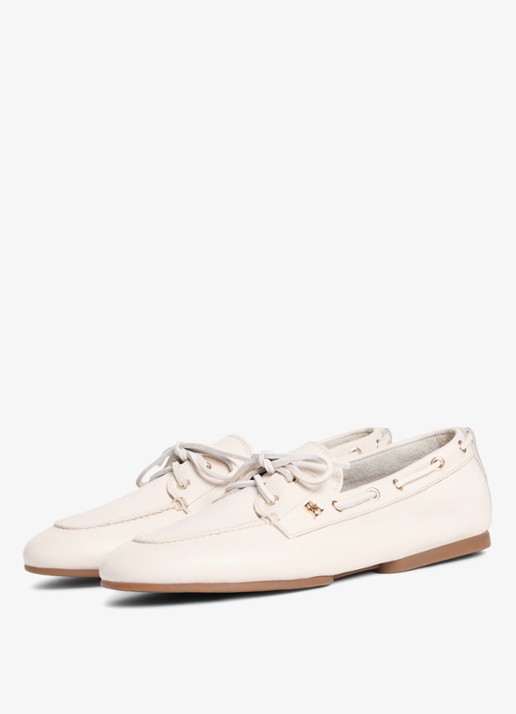 Tommy Hilfiger Bootschoen van leer met logo - detail 2 beige