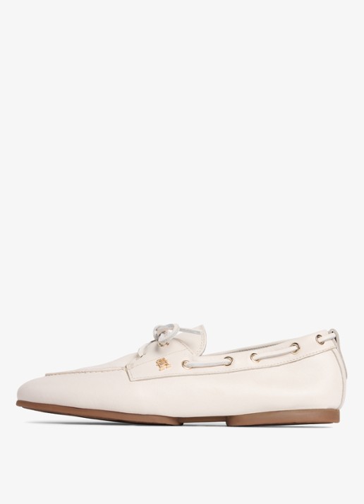 Tommy Hilfiger Bootschoen van leer met logo - voorkant 6 beige