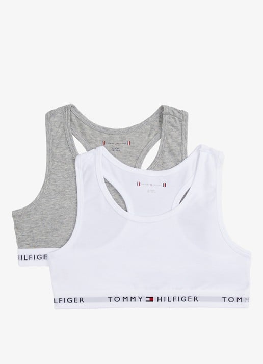 Tommy Hilfiger Bralette met logoband in 2-pack - voorkant 2 grijsmele