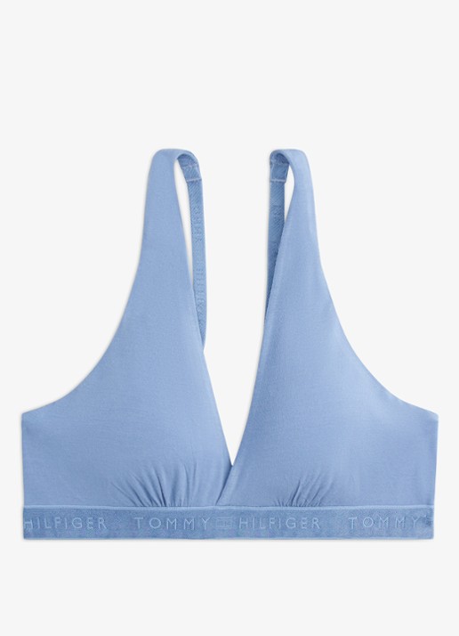 Tommy Hilfiger Bralette met uitneembare vulling en logoband - voorkant blauw