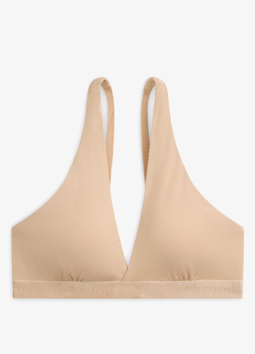 Tommy Hilfiger Bralette met uitneembare vulling en logoband - voorkant beige