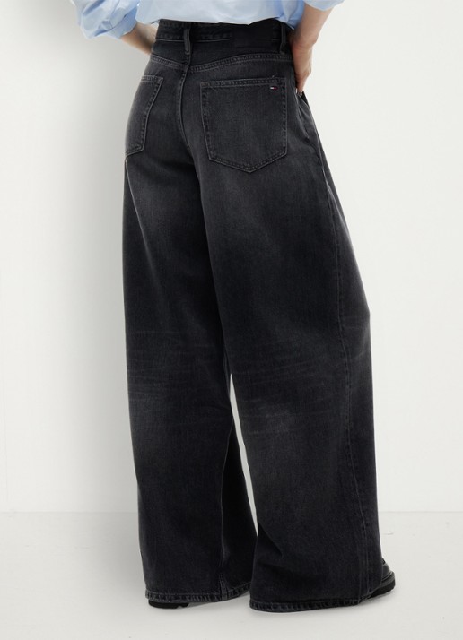 Tommy Hilfiger Charlie mid waist wide leg jeans met gekleurde wassing  - achterkant 7 zwart