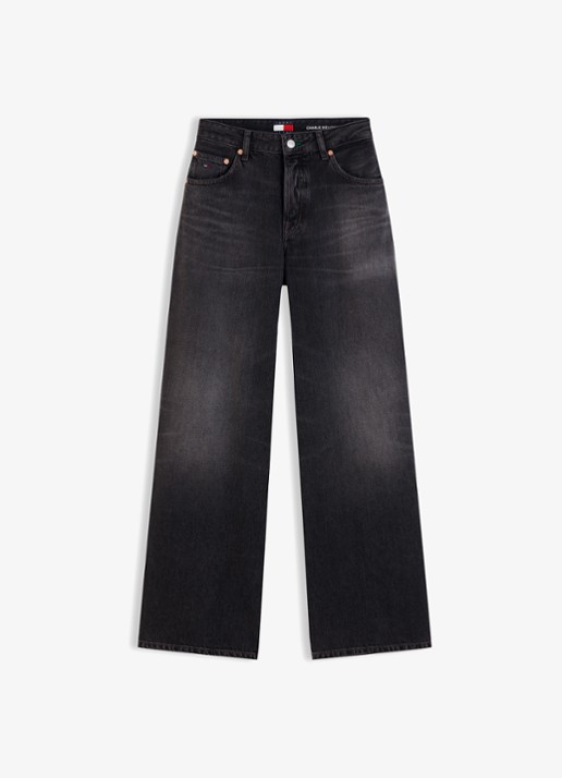 Tommy Hilfiger Charlie mid waist wide leg jeans met gekleurde wassing  - voorkant 5 zwart